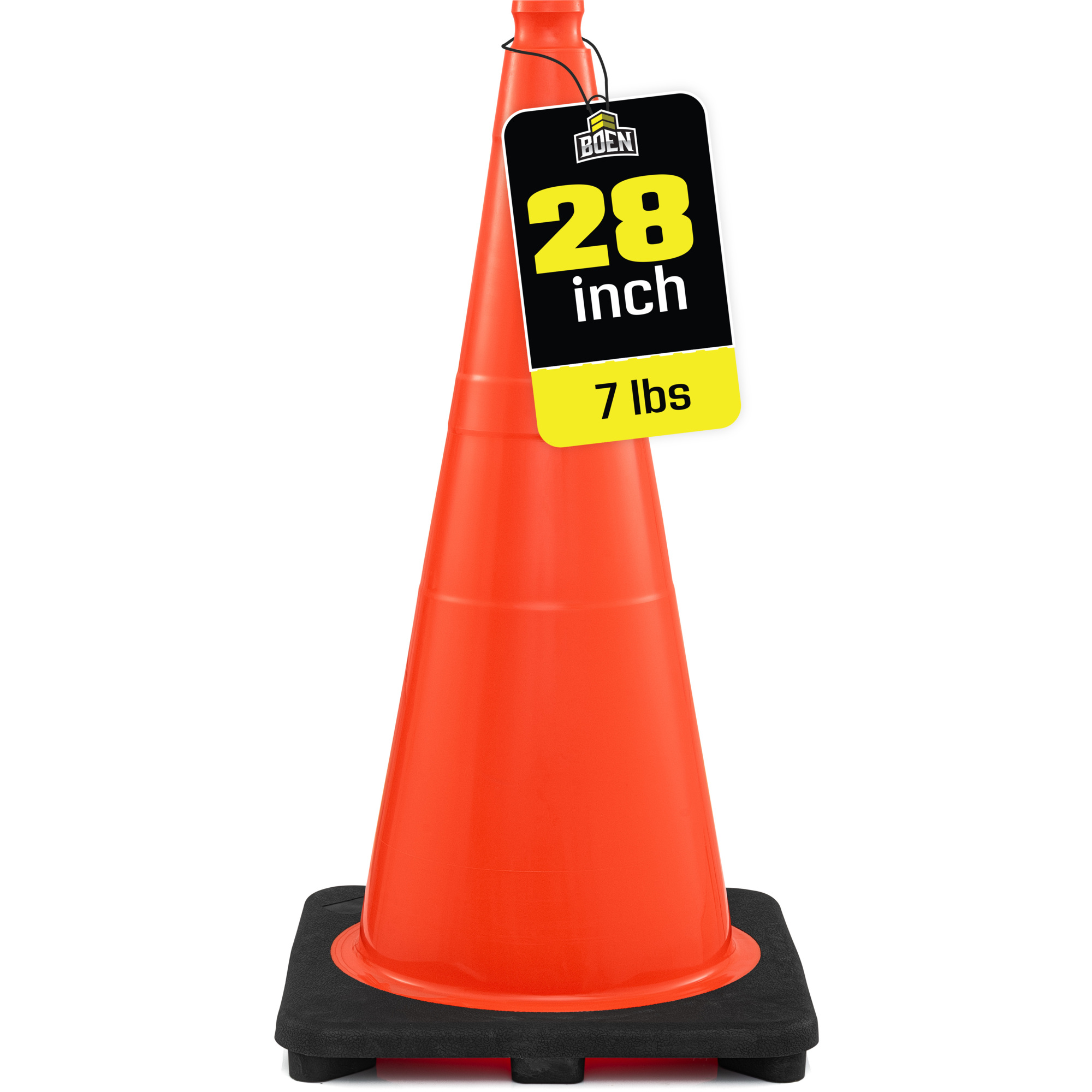 Boen 28 in, Orange Traffic Cone, High-Visibility Safety Cones with 7 lb. Base for Parking, Road Work & Traffic Control